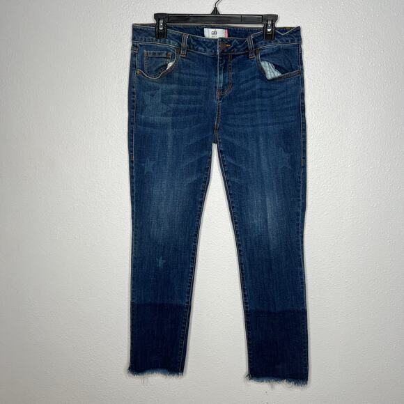 Cabi Slim Boyfriend Jeans Blue Mid-Rise 5-Pocket Frayed Hem Star Ankle Sz - Picture 2 of 7